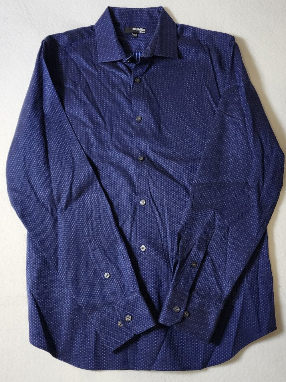Murano Slim Fit Navy Blue Geometric Pattern Long Sleeve Button Down Shirt Large